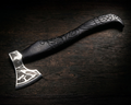 Hand forged raven-beard Viking axe, 80CrV2 steel, hickory handle