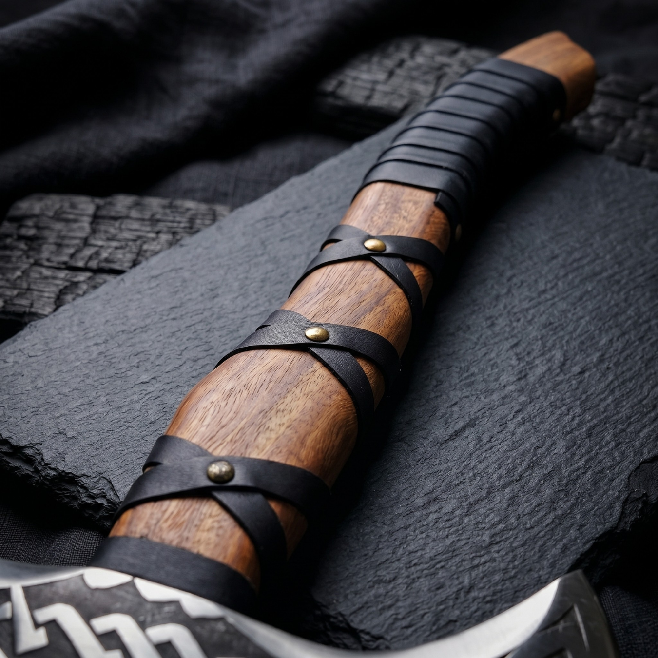 Hand forged carbon steel tomahawk with leather